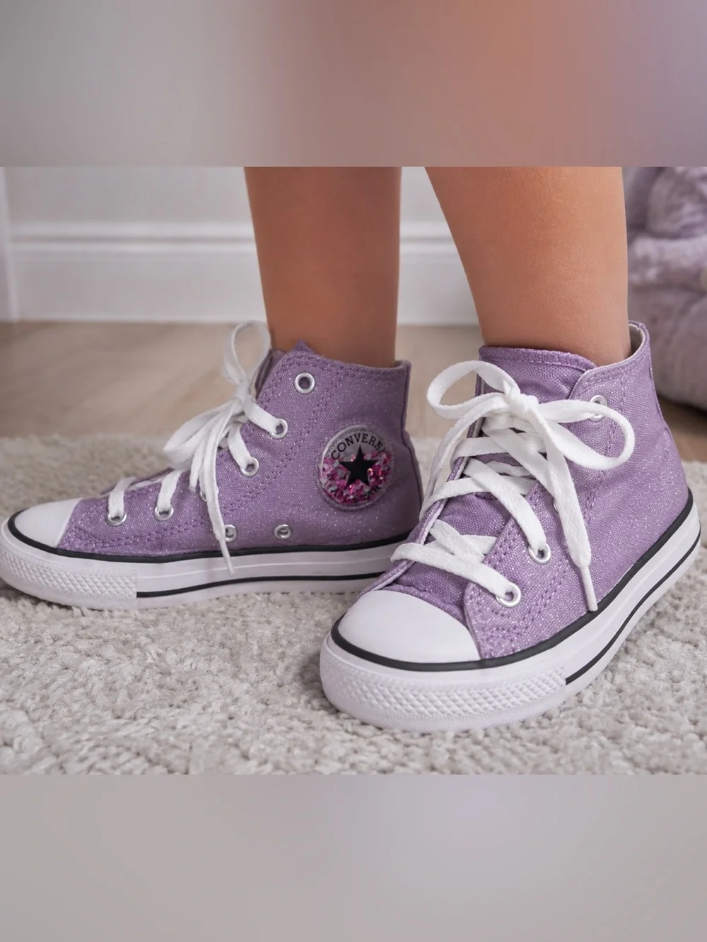 Converse Kids Lavender Glitter High-Top Sneakers